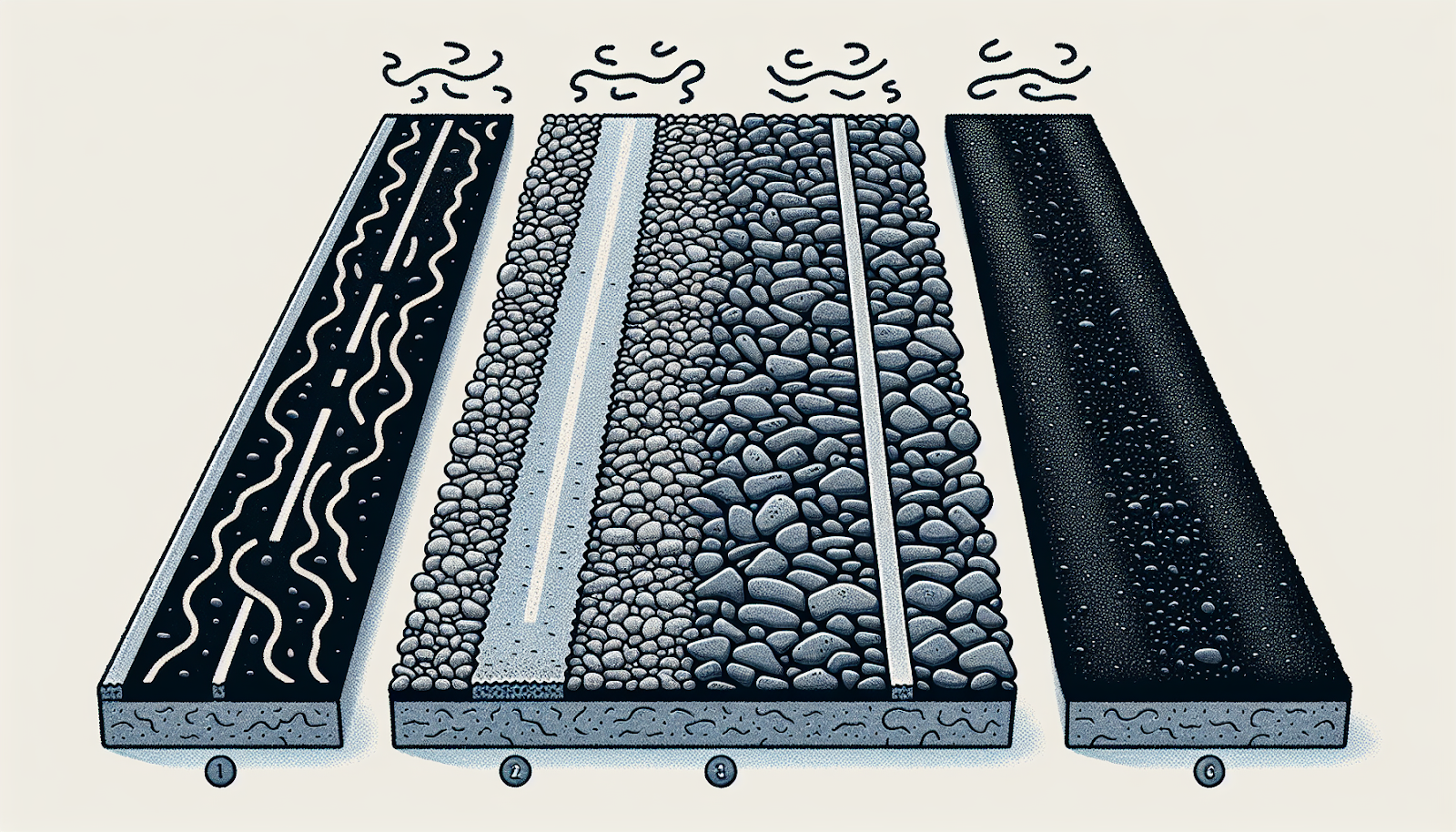 Comparison of recycled asphalt, gravel, and new asphalt driveways