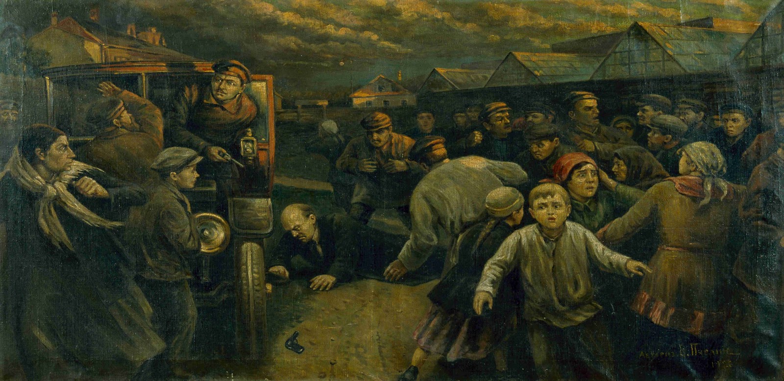Painting Assassination attempt on V.I. Lenin in 1918 (Assassination  attempt of Kaplan on Comrade Lenin)