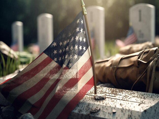 Fallen Soldier and American Flag on the Coffin