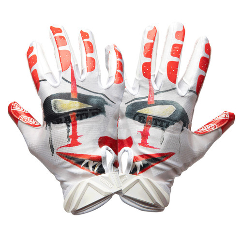 Scary cloaked clown football gloves