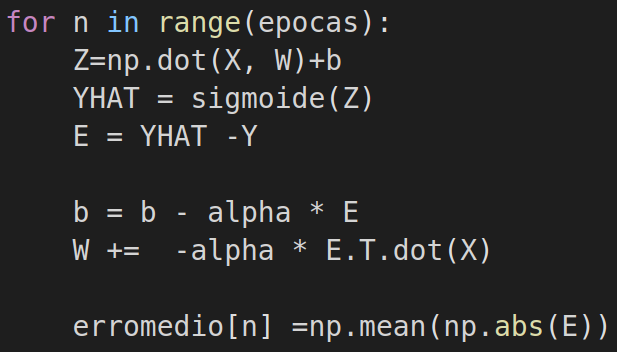 etapa de aprendizado numpy