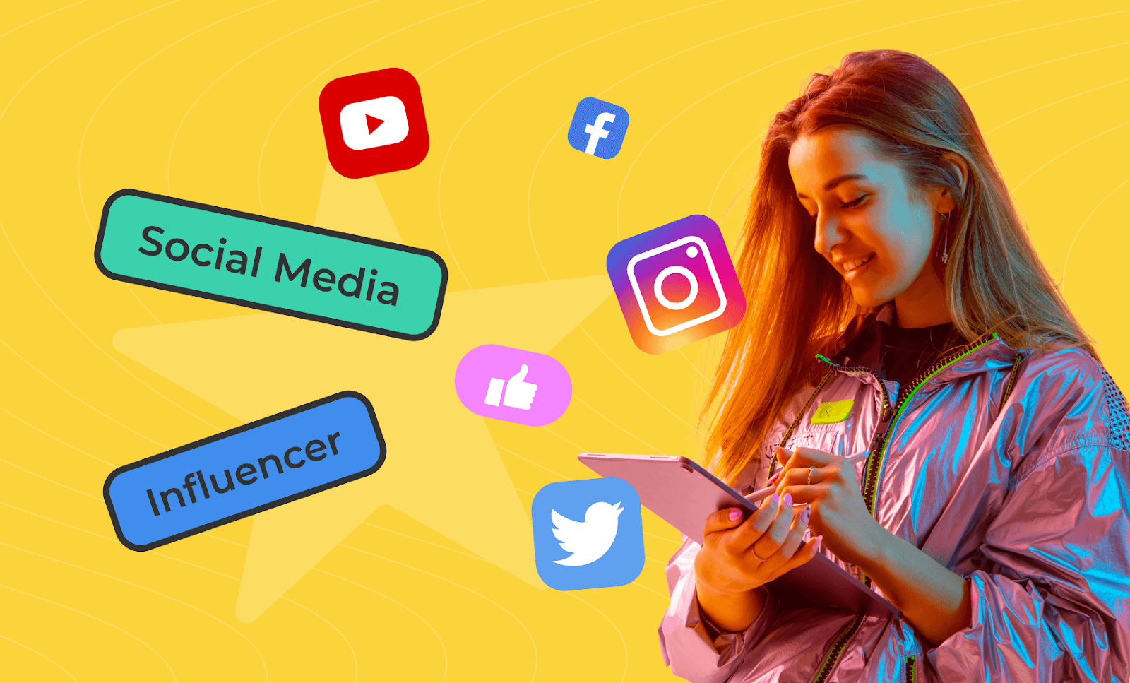 An image showing a female influencer using social media. Influencers bring many benefits to brands.