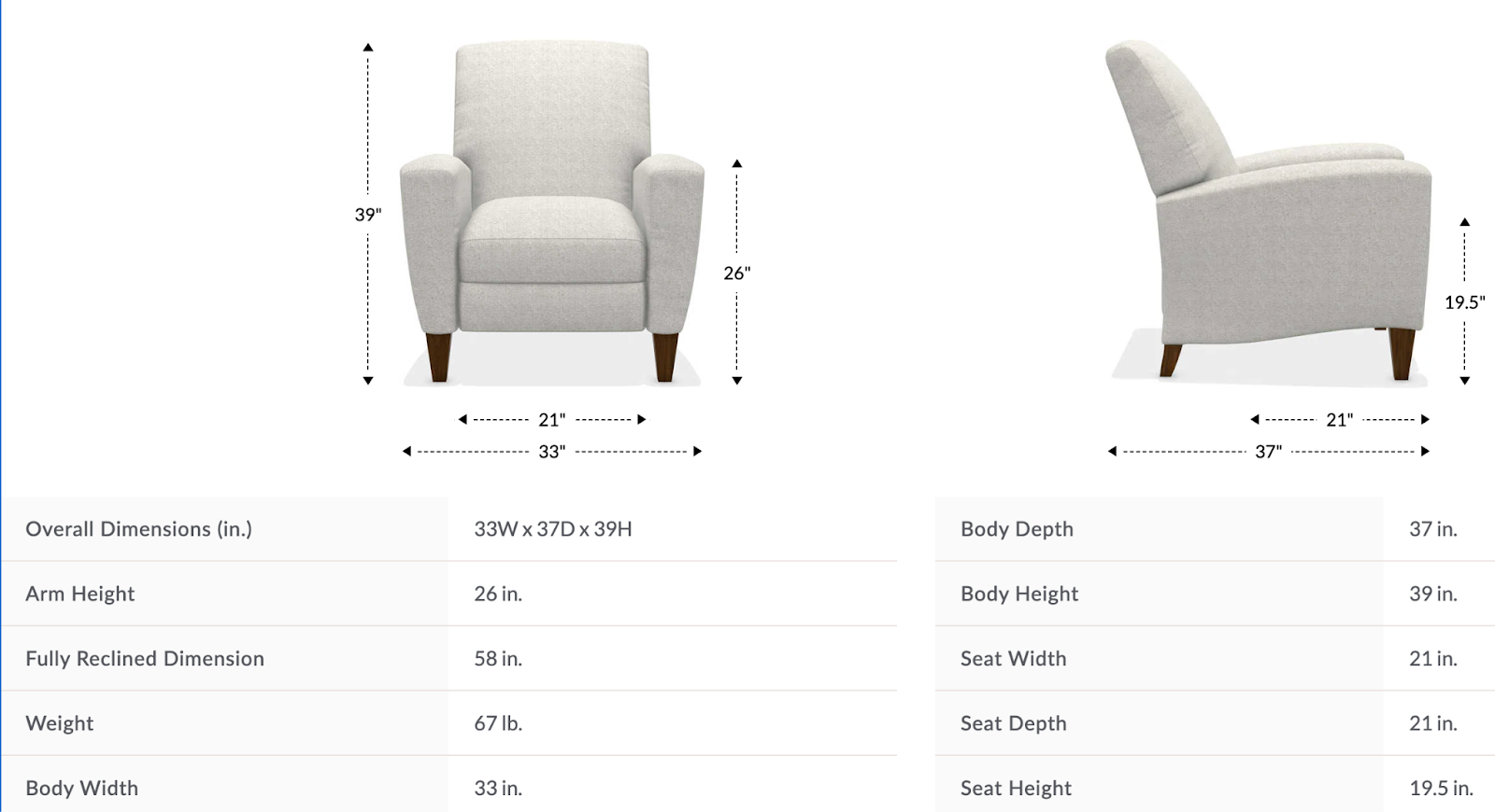 scarlett high leg recliner chair