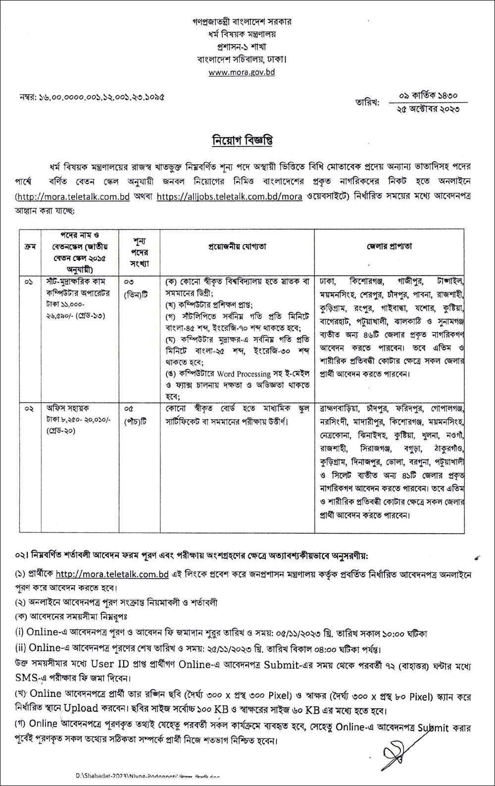 MORA Job Circular