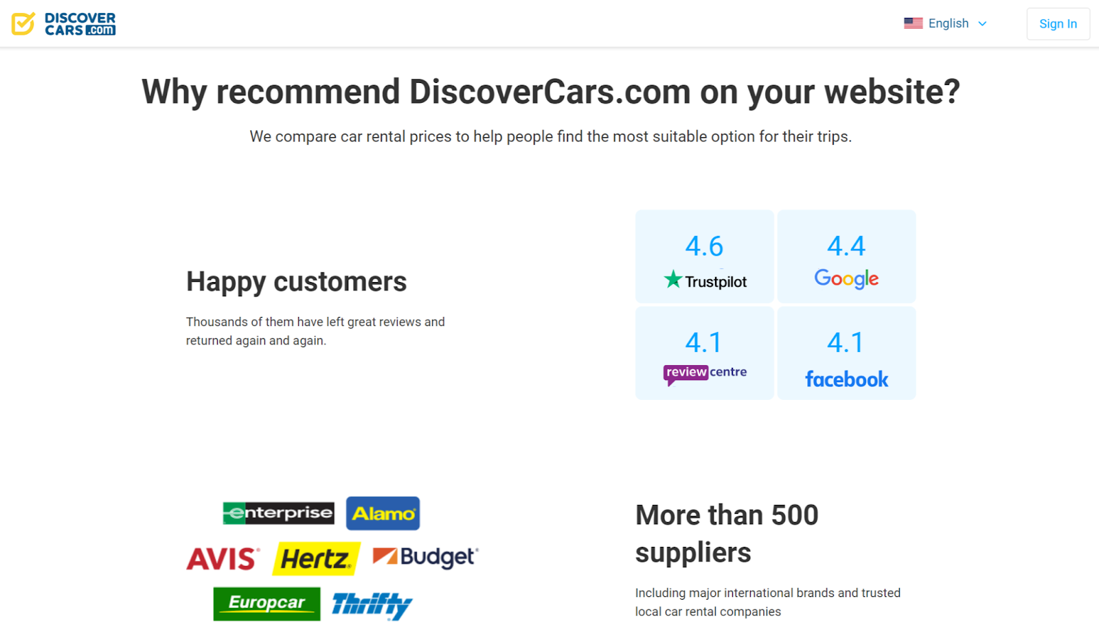 Dicover cars promotion affiliate promotion page