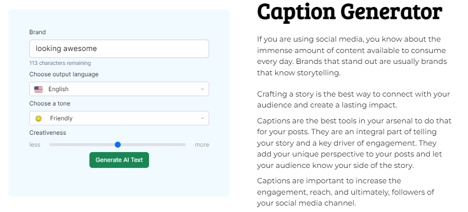 Input of Content Gorilla's Caption Generator