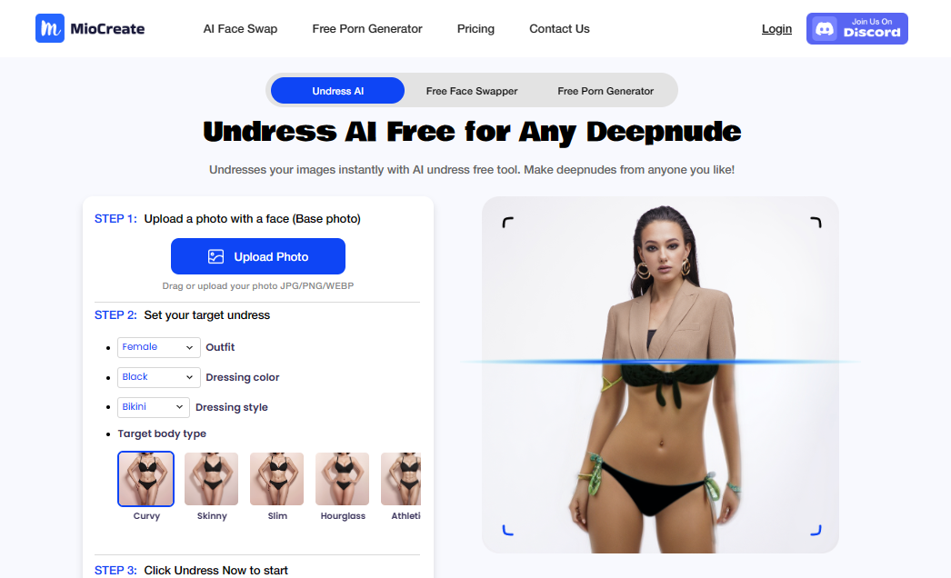 MioCreate AI Undress - 100% Free Undress Any Celebrities for Deepnude