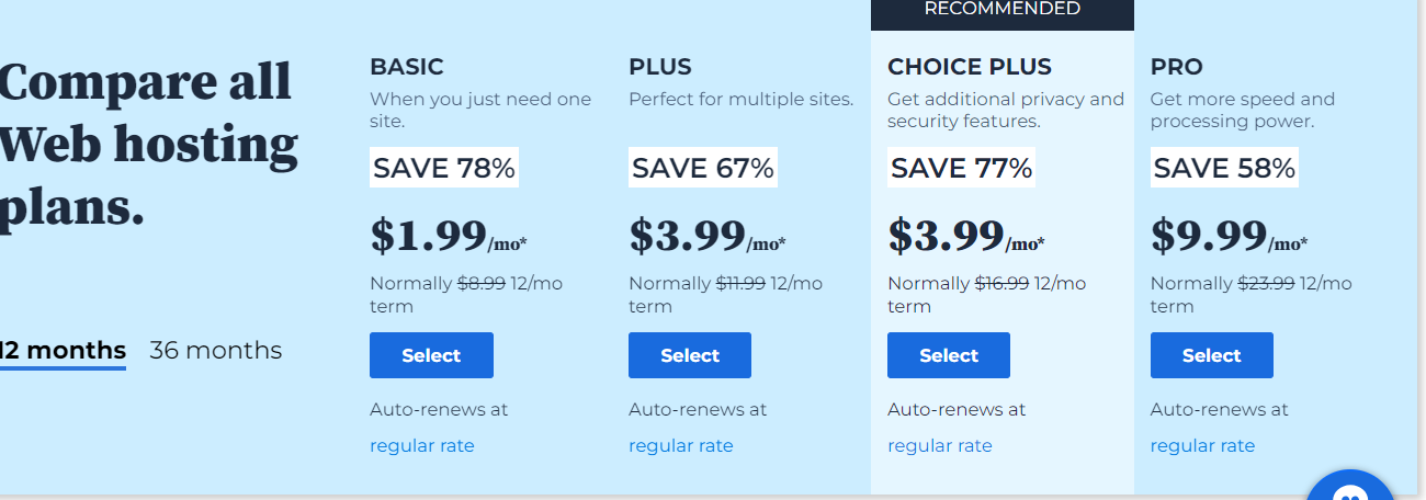 bluehost pricing