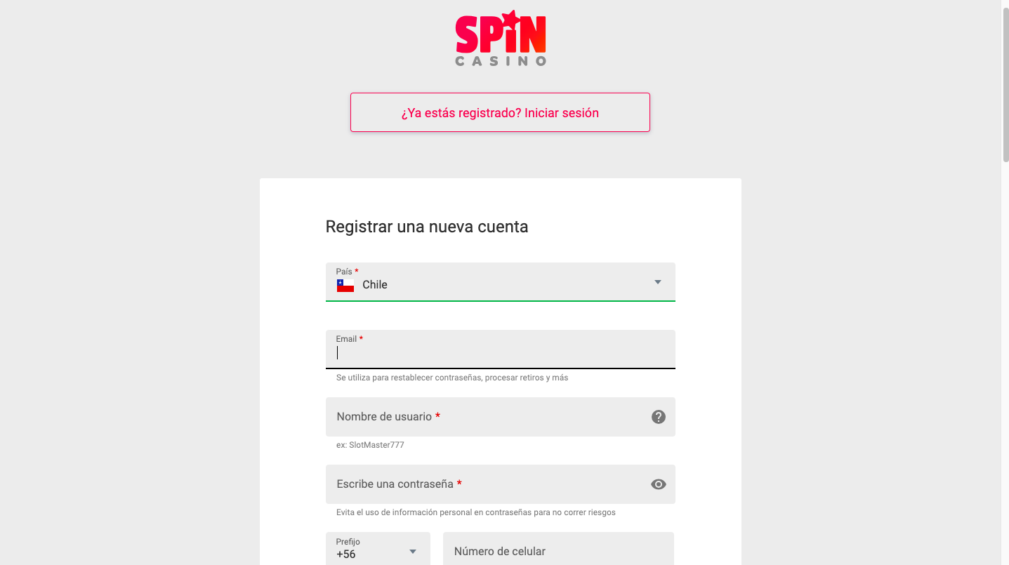 registro spin casino chile