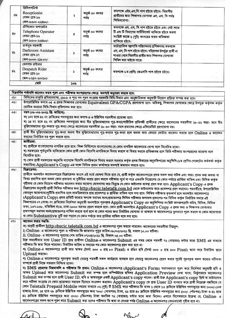 BSCIC Job Circular