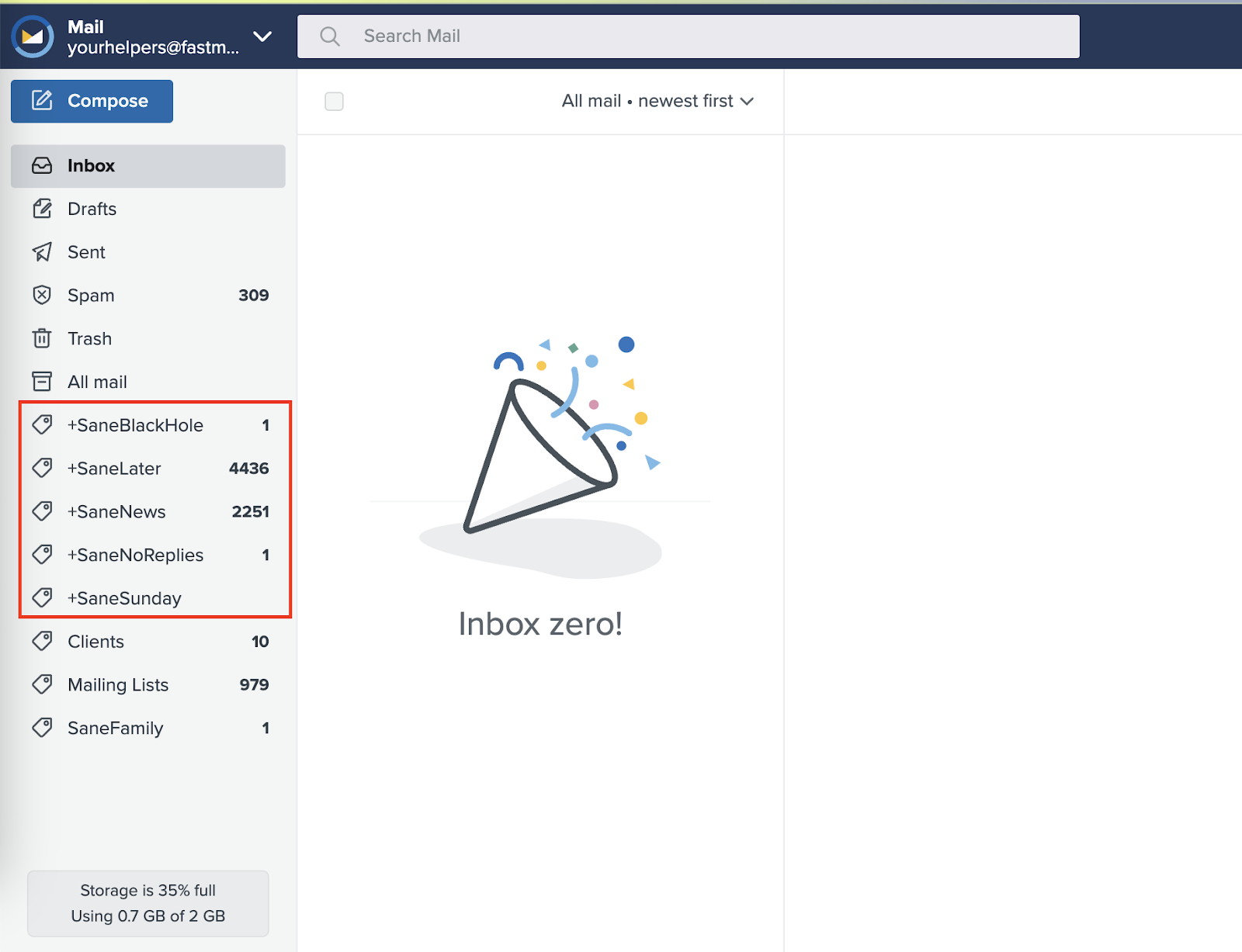 SaneBox One of Key Features: AI Filter for Incoming Messages