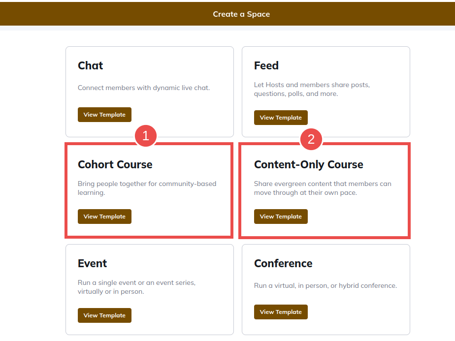 cohort course and content-only course templates