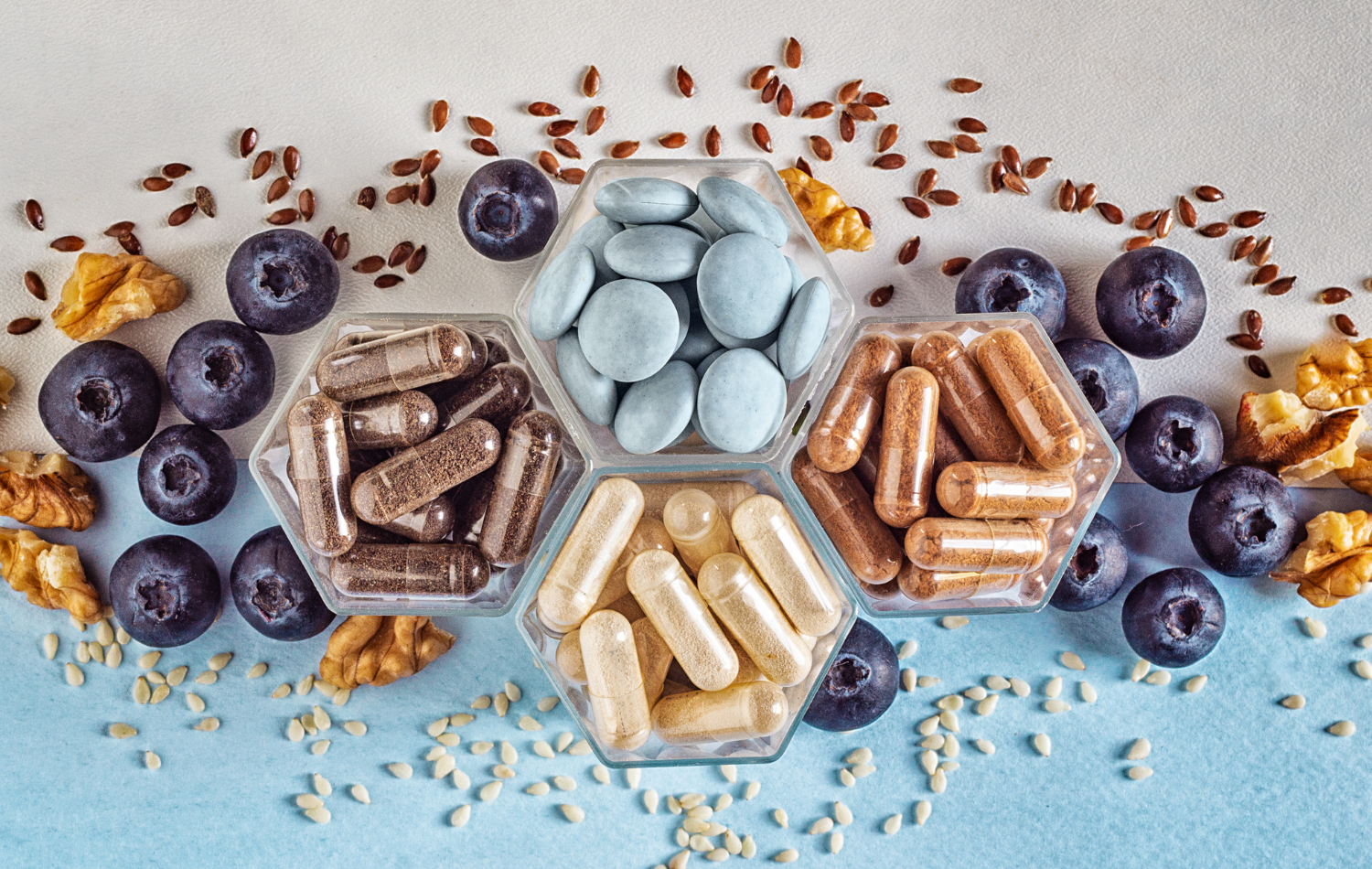 Assorted vitamins and supplements on a table