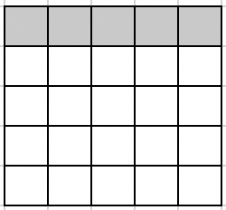 5 by 5 grid. Top row of 5 squares is shaded.