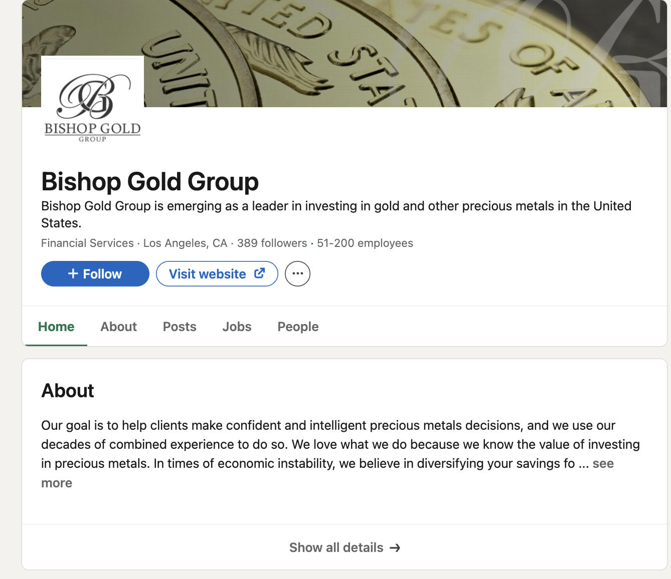 Bishop Gold Group complaints on LinkedIn