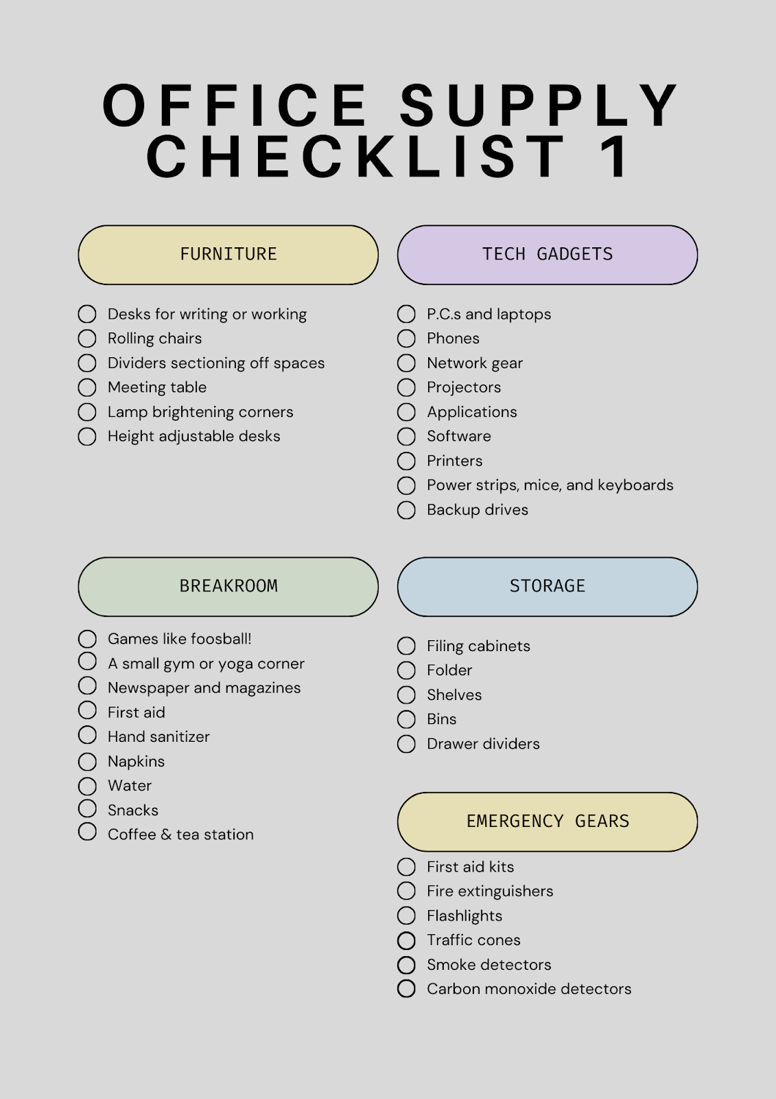 Office Supply Checklist