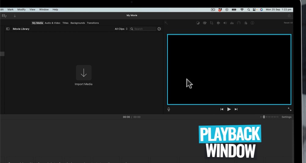 Playback window in iMovie