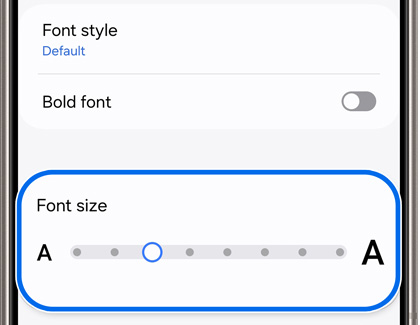 Font size highlighted in Always on Display settings