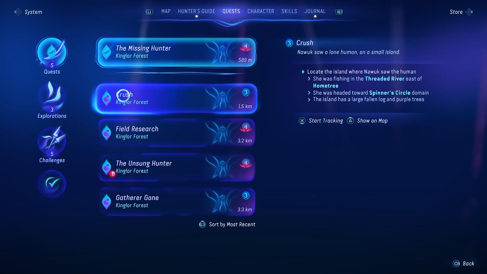 An in game screenshot of the quest tab from the game Avatar: Frontiers of Pandora