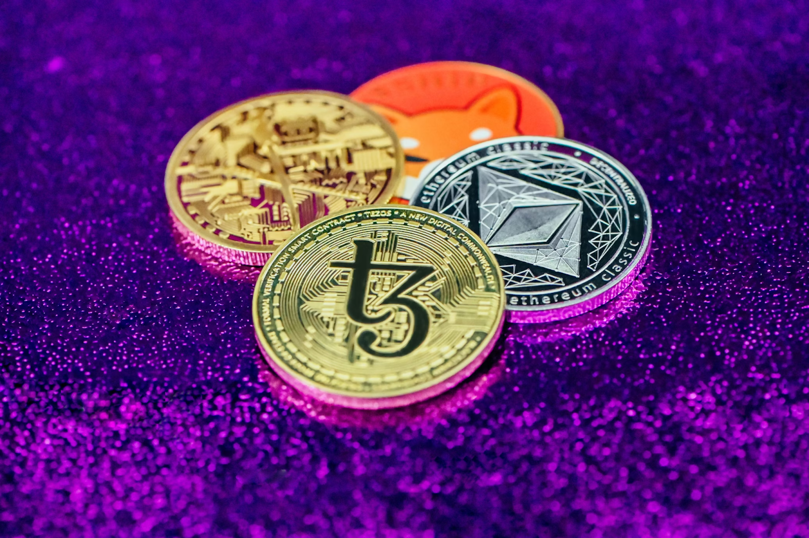 Crypto coin on purple background