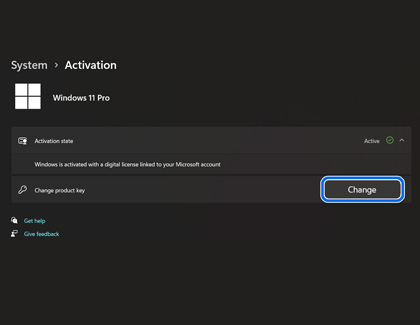 Change option highlighted in the Activation screen