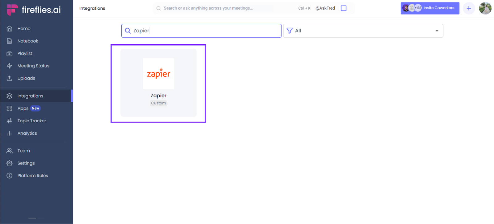 search and select Zapier