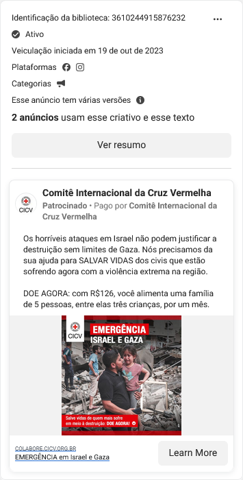 Exemplo de anúncio da Cruz Vermelha