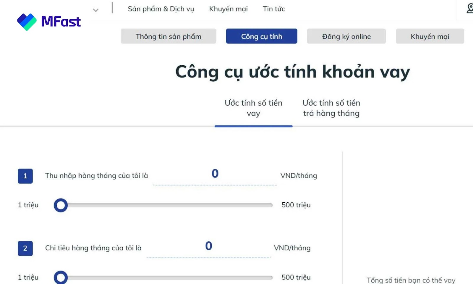 Công cụ tính khoản vay tiện lợi của BIDV.