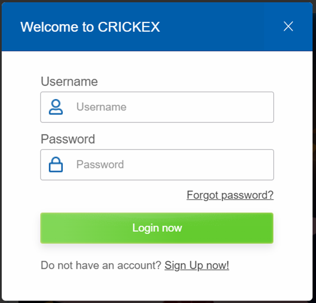 crickex login form