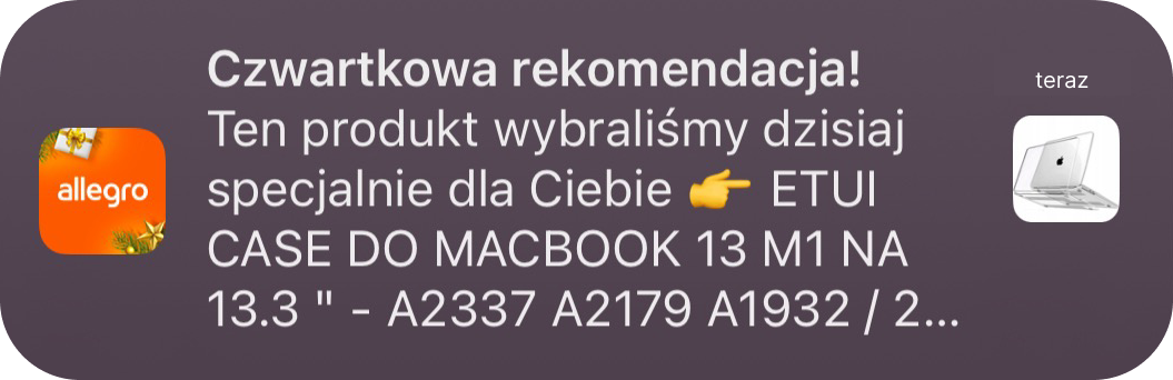 marketing mobilny, przykład powiadomień push