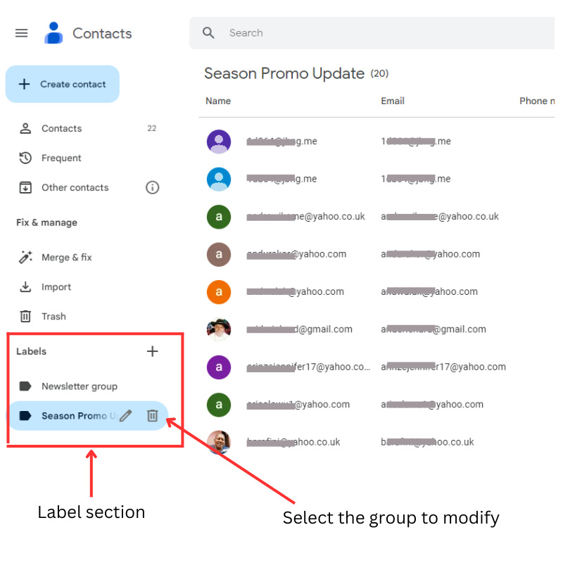  Selecting the Group to modify