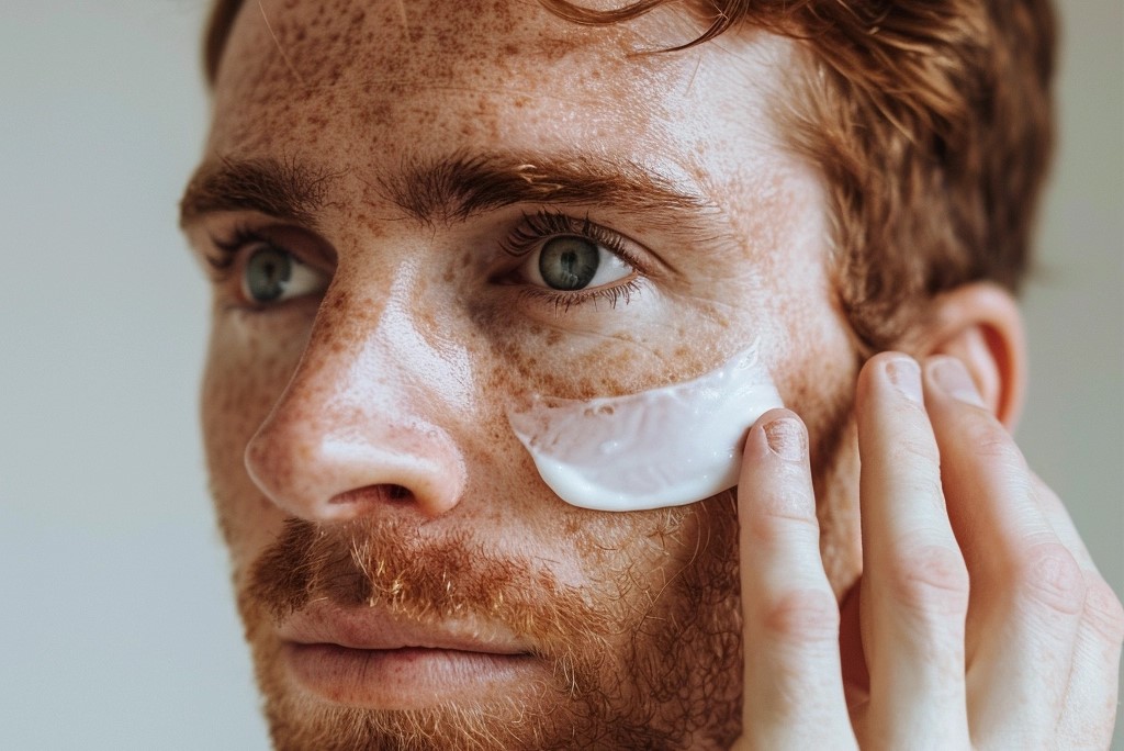 man patch testing skincare product