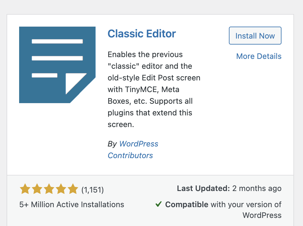 Install Plugin Classic Editor