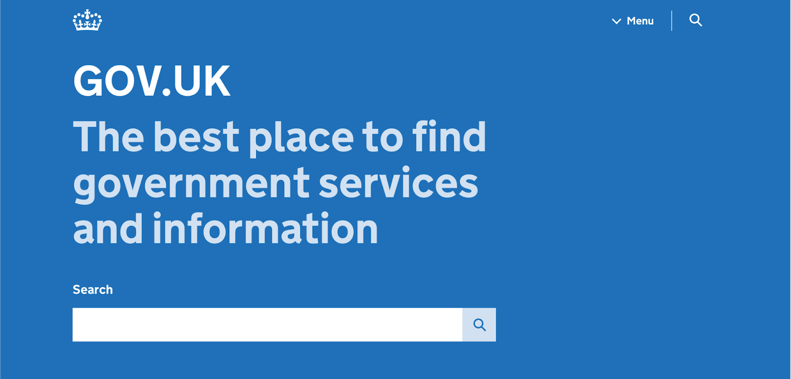 Screenshot of the homepage of gov.uk