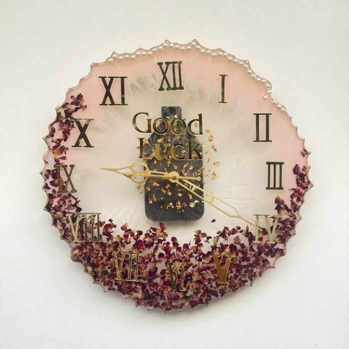 Resin wall clock with Rose petals