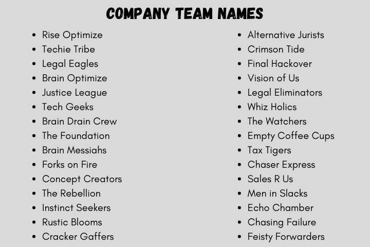 Company Team Names