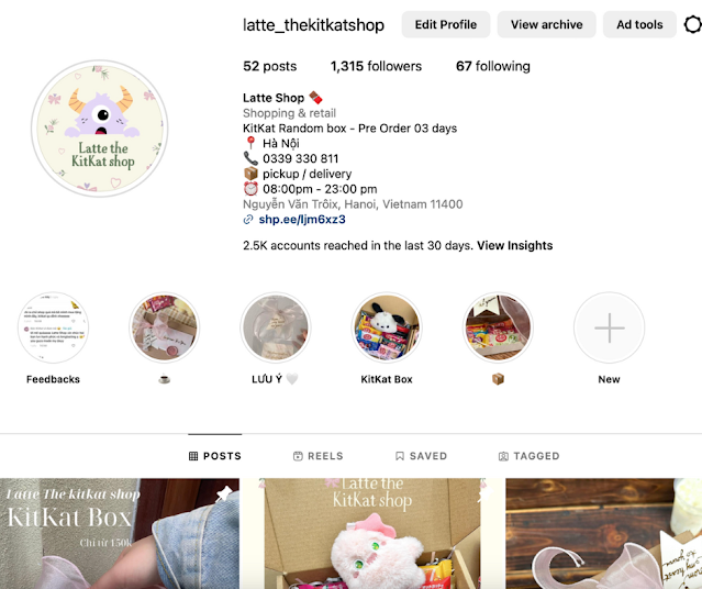 Instagram của tiệm Latte the KitKat Shop