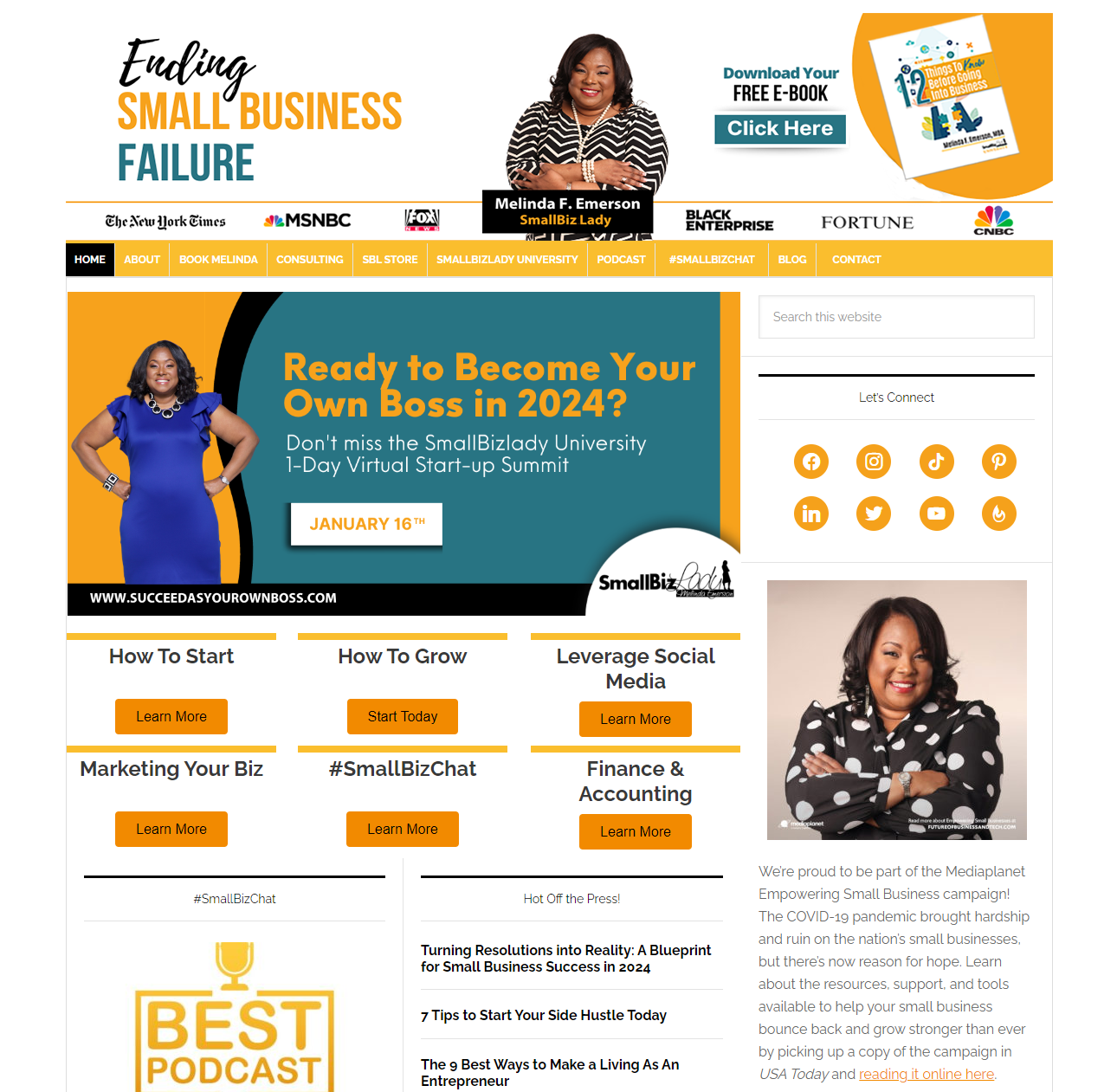 website design for business coaches, example from Melinda F. Emerson