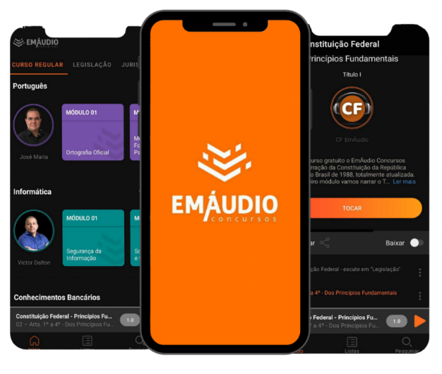 Celular com o aplicativo EmÁudio Concursos
