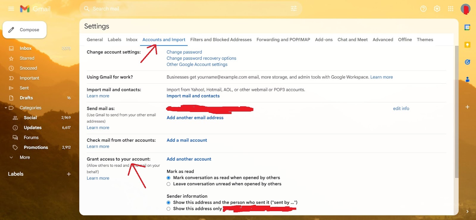 Screenshot showing Gmail delegation