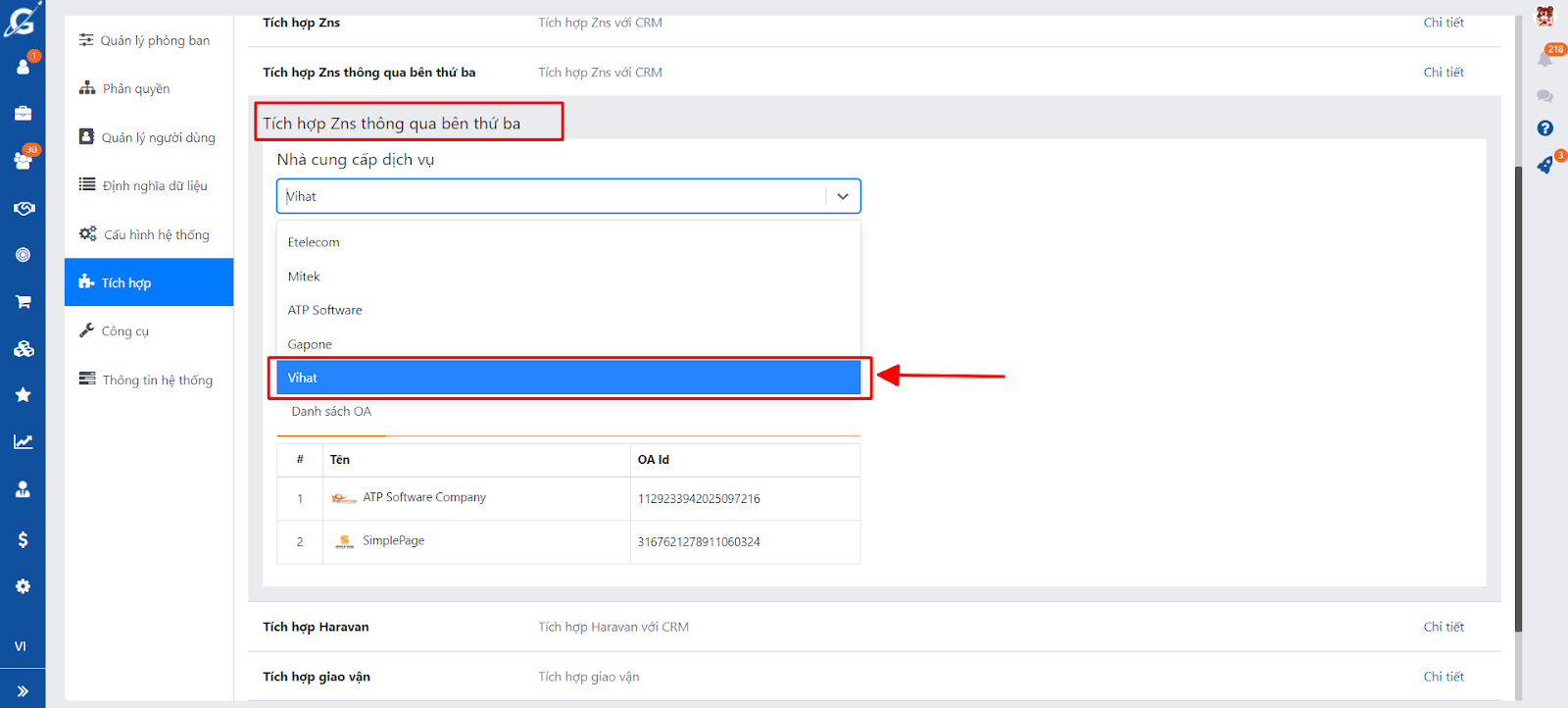 Tích hợp ZNS Vihat