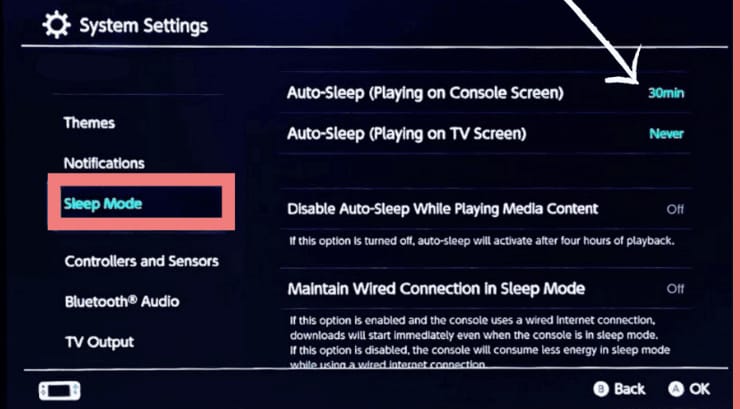 change the sleep mode settings Nintendo Switch