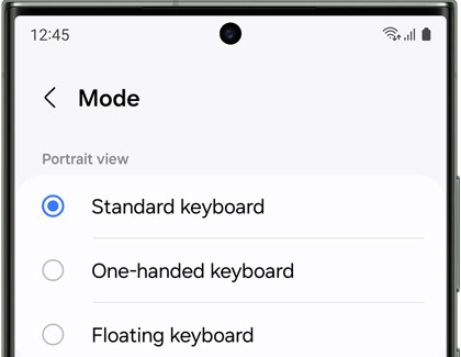 Standard keyboard option chosen from a list of keyboard modes