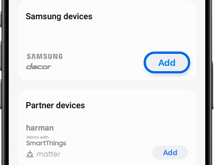 Add button highlighted under Samsung devices