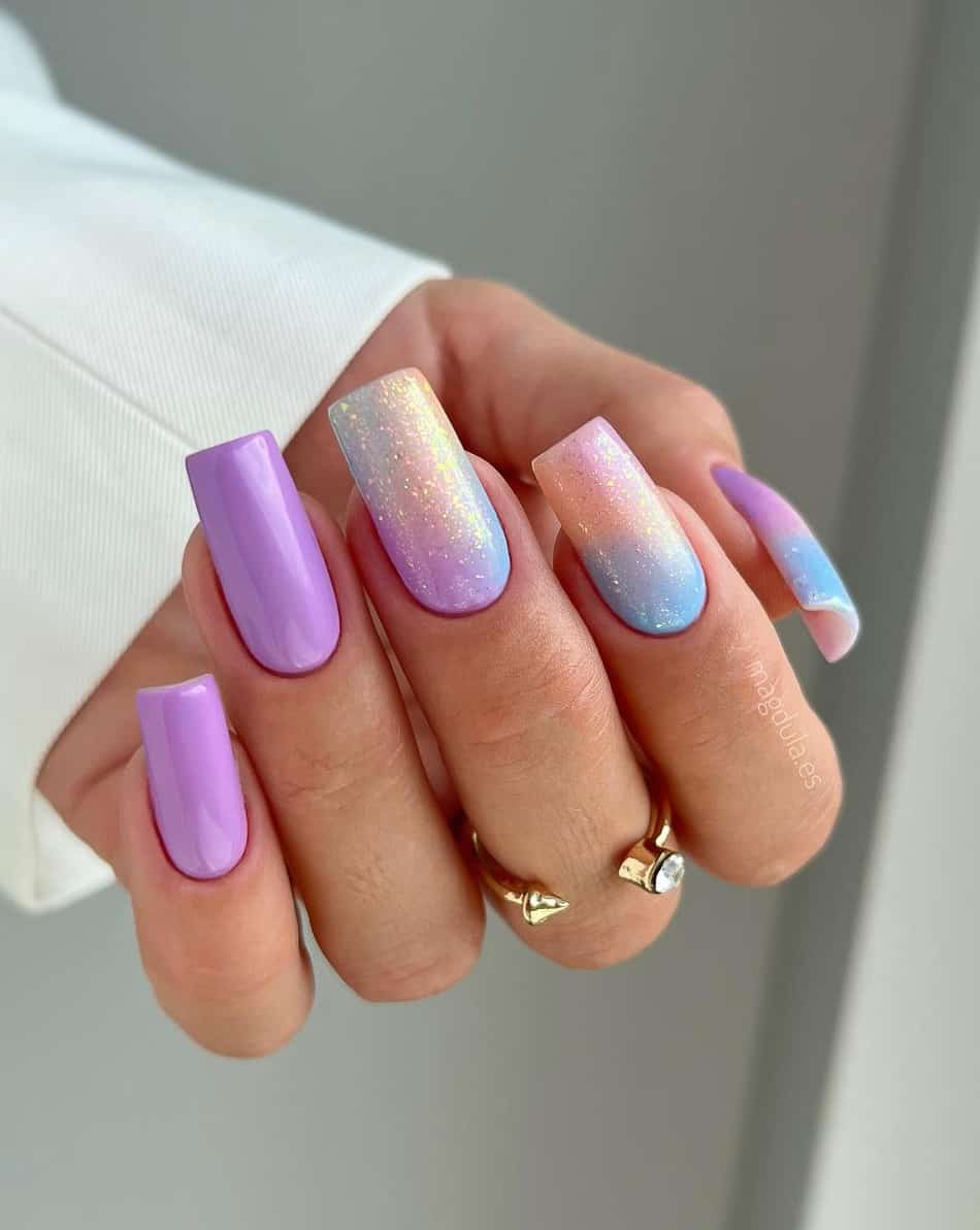 Lilac Nails w/ Rainbow Glitter Ombre