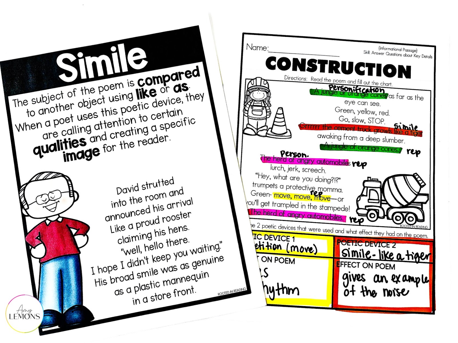 Simile poster and writing activity for poetry in the classroom.