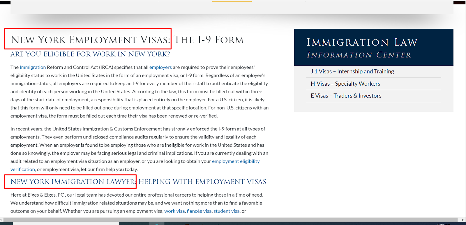 Service Page Optimization for Immigration Lawyers