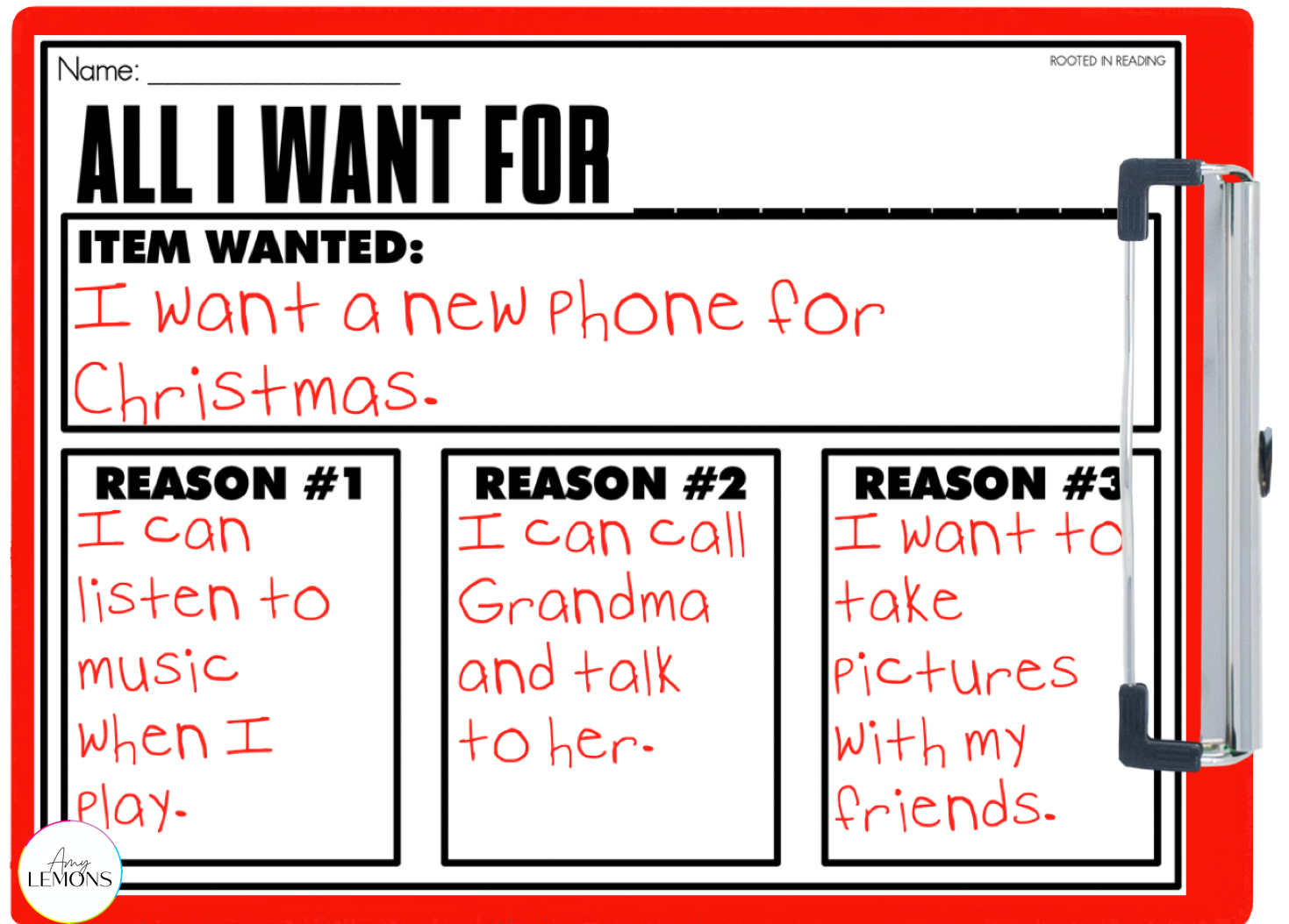 Student most wanted item with reasons writing printable