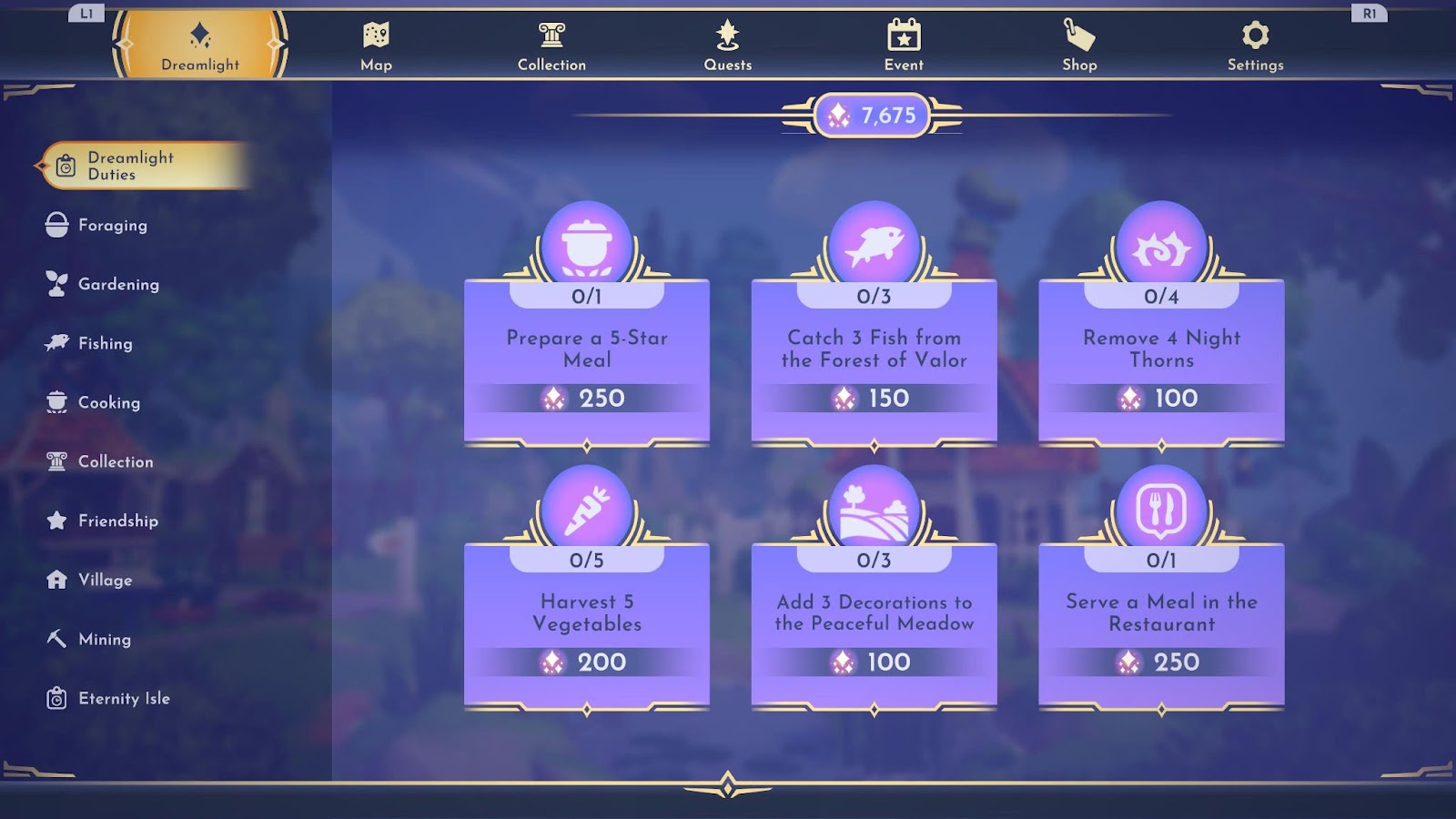 An in game screenshot of the Dreamlight Duties tab from Disney Dreamlight Valley