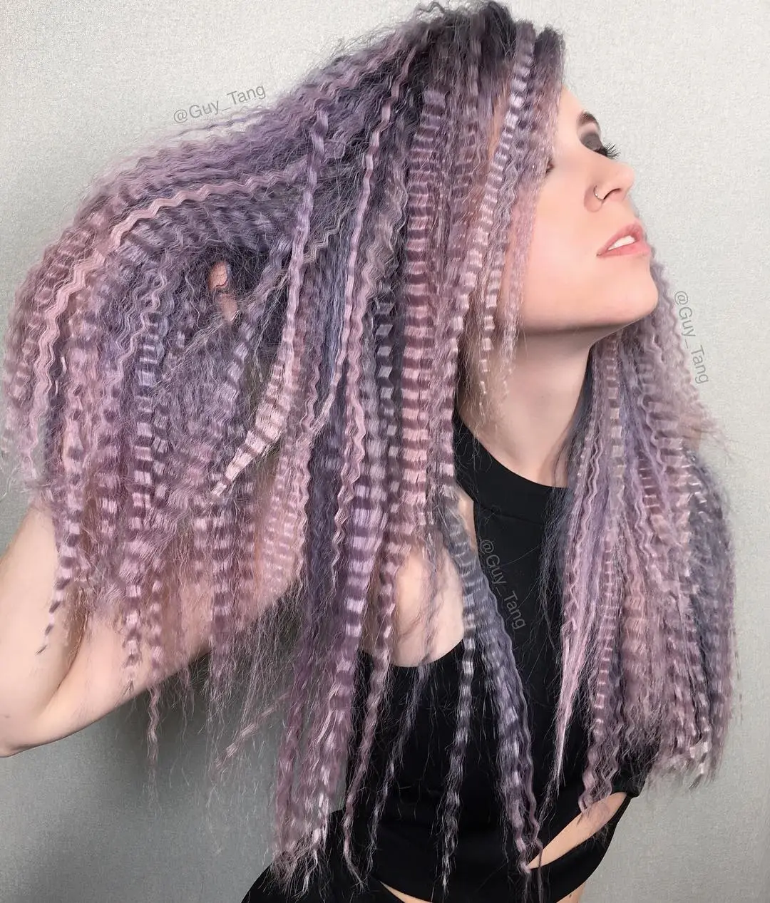Hair crimper: Picture of  a lady rocking a gorgeous lavender crimped hair
